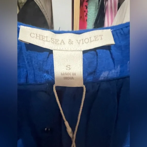 Chelsea & Violet Cassia Guaze Square Neck Ruffle Hem Romper, Blue, SMALL NWT - Picture 5 of 5